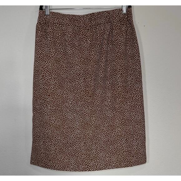 J.Crew Skirt Size L Brown Polka Dot Side Slit Elastic Waist Lined Teacher Office - Picture 1 of 12